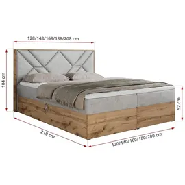 MKS Meble Boxspringbett 160x200 mit Bettkasten, Polsterbett 160x200 mit Matratze H3, Boxspringbett 160x200 mit Kopfteil, Boxspringbett mit Massivholz - Gunar... - Hellgrau