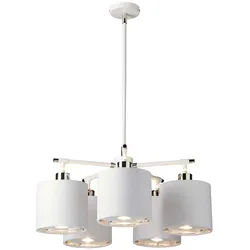 Kronleuchter Balance, 5 Lichter, Weiß/Poliertes Nickel, mit weißem Schirm