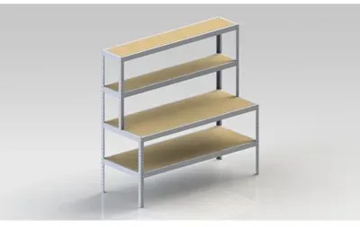 Packtisch 1970/970x2500x800mm mit Ablage, Arbeitspl. u. Böden Spanplatte