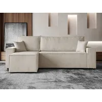 beautysofa Ecksofa HEKTOR L-Form mit Schlaffunktion und Bettkasten, Couch in Hellbeige, Ottomane 70 cm - Beige/Creme
