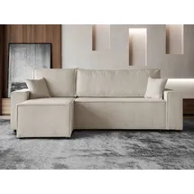 beautysofa Ecksofa HEKTOR L-Form mit Schlaffunktion und Bettkasten, Couch in Hellbeige, Ottomane 70 cm - Beige/Creme