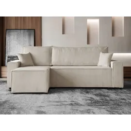beautysofa Ecksofa HEKTOR L-Form mit Schlaffunktion und Bettkasten, Couch in Hellbeige, Ottomane 70 cm - Beige/Creme