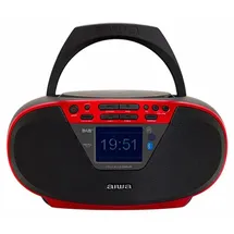 Aiwa BBTU-500DAB/RD DAB+ tragbares CD-Radio mit Farbdisplay, 6,1 cm (2,4 Zoll), Bluetooth 5.0, USB, CD/CDR/RW/MP3, Dab+, Farbe: Rot
