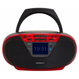 Aiwa BBTU-500DAB/RD DAB+ tragbares CD-Radio mit Farbdisplay, 6,1 cm (2,4 Zoll), Bluetooth 5.0, USB, CD/CDR/RW/MP3, Dab+, Farbe: Rot
