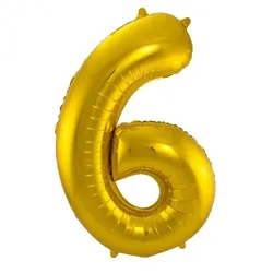 Folat XL Folienballon Zahl 6 in gold, 86 cm, 1 Stück, Helium Ballon (unbefüllt) - Luftballon