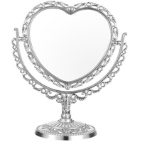 Beavorty Schminkspiegel 2 Stück Doppelseitiger Spiegel Retro-Make-Up-Spiegel Herzförmiger Spiegel Mini-Spiegel Handgehaltener Herz-Vergrößerungsspiegel Schreibtisch-