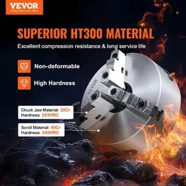 Vevor Drehbankfutter K11-250 250mm Dreibackenfutter HT300-Material 3 Backenfutter Spannbereich 6–250mm 3-Backen, 20Cr, ≥53HRC φ80mm Bohrung Spannfutter Drechselbank Selbstzentrierend