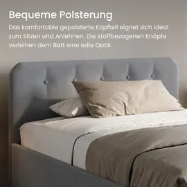 home collective Polsterbett 100x200 cm Doppelbett Bett mit verstellbarem Lattenrost & Bettkasten, gepolstertes Kopfteil, Germany | Grau