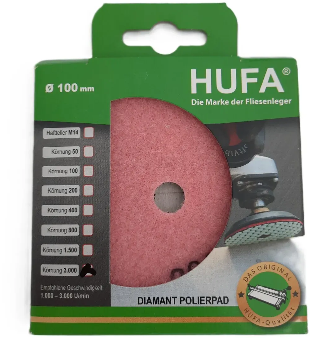 Hufa Fliesen Naturstein Diamant Klett Polierpad Ø 100mm Korn 3000 rosa
