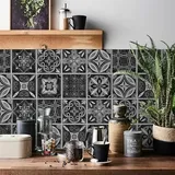 fliesenaufkleber 20x20 cm Schwarze Geometrie Klebefliesen Küchenrückwand Folie Selbstklebende Fliesen Fliesenaufkleber Küche Badezimmer Fliesenfolie Vinyl Selbstklebend Wasserdicht