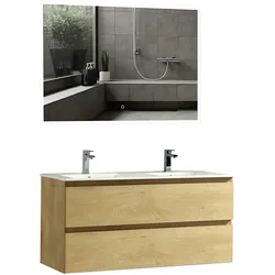 Alpenberger Badmöbel Waschbecken mit Unterschrank 120 cm Breit| Doppelwaschbecken Waschbeckenunterschrank mit Waschtisch | Badezimmer Spiegel mit Led