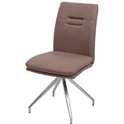 Esszimmerstuhl MCW-H70, Küchenstuhl Lehnstuhl Stuhl, Stoff/Textil Edelstahl gebürstet ~ braun