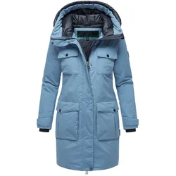 Winterjacke NAVAHOO "Eissturm 14", Damen, Gr. XXL (44), blau (rauchblau), Material: 100% Polyester, sportlich, gerade hüftbedeckend, Langarm weit gerader Abschluss, Jacken, Wasserabweisende Jacke mit Kapuze