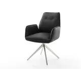 DELIFE Esszimmerstuhl Zoa-Flex Echt-Leder Schwarz Kreuzgestell breit Edelstahl Taschenfederkern, Esszimmerstühle