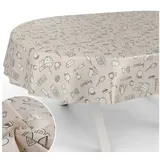 ANRO Tischdecke mit Tee und Kaffee aus Textil Tischtuch mit Beschichtung Tischwäsche (Einzelstück 1-tlg), auch als Gartentischdecke - mit Schutzschicht beige Oval | 140 cm x 180 cm x 0.3 mm