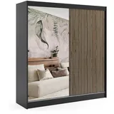 altdecor Schiebetürenschrank 200 x 215 x 61 cm Schwarz/Eiche Wotan