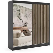 altdecor Schiebetürenschrank 200 x 215 x 61 cm Schwarz/Eiche Wotan