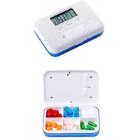 ISAKEN Pillendose Timer, Intelligente Elektronische Tablettenbox mit LED-Display, Medikamentenbox mit Alarm pro Tag/Tragbare Reisespeicher Mini Pillenbox Medikamentenbox
