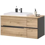 Stella Trading Waschtischkombination 2-teilig MEMPHIS, B 110 cm - 2 Schubladen - Artisan Eiche Dekor - Grau matt