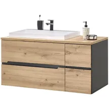 Stella Trading Waschtischkombination 2-teilig MEMPHIS, B 110 cm - 2 Schubladen - Artisan Eiche Dekor - Grau matt