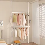 Yeabett Teleskop-Kleiderstange & Raumteiler Gardinenstange, Ohne Bohren Freistehend für Kleiderschrank und Zuhause 227-312cm (H) 71-138 cm (W), Weiß