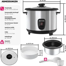 Tectake tectake® Reiskocher 1,8 l, für 10 Portionen, 31 x 27,5 x 25,5 cm