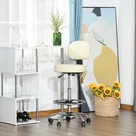 Homcom Barhocker Arbeitshocker mit Lehne höhenverstellbar PU Bezug Beige 56x57x104-127cm für Küche und Bar Aosom.de
