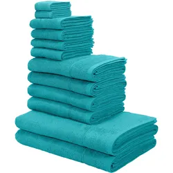 Handtuch Set MY HOME "Sanremo, Duschtücher, Handtücher, Gästetücher, Seiftücher", blau (aqua), 12 tlg., Frottier, Frottier, Obermaterial: 100% Baumwolle, Handtuch-Sets, Handtücher mit Bordüre, einfarbiges Handtuch-Set aus 100% Baumwolle