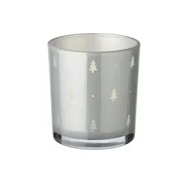 Edzard 2er-Set Teelichtglas Tani (Höhe 8 cm, ø 7 cm) Motiv Tannen, außen grau, Tannen-Motiv