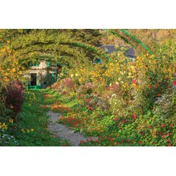 Fototapete PAPERMOON "MONETS GARTEN-GIVERNY BLUMEN ALLEE PERGOLA KÜNSTLER WEG", bunt, B:4,00m L:2,60m, Vlies, Tapeten
