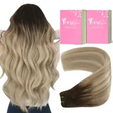 YoungSee Echthaar Tressen zum Einnahen Balayage Tressen Echthaar Braun Balayage Blond Haartressen Echthaar Tressen Extensions Echthaar Remy Echthaar Tressen Balayage Doppelt Tressen 100g #4/14/60