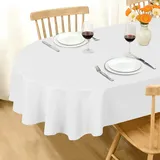 DWCN Weiß Tischdecke Oval 140x180cm Abwaschbar Wasserdicht 0utdoor Wetterfest Stoff Tischtuch Wachstuchtischdecke Fleckschutz Tischdecken für Home Esszimmer, Garten, Party, Hochzeiten oder Haushalt