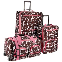 Rockland 3-teiliges Gepäck-Set, transparent, 3-teiliges Gepäck-Set, Rosa/Giraffenmuster, Einheitsgröße, Vara Softside 3-teiliges Handgepäck-Set