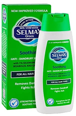 Selmax Green Soothing 200ml Dual Action Anti Dandruff Nourishing Shampoo for All Hair Types New Improved Formula with 1% Selenium Sulfide, Green Tea Extract and Bisabolol