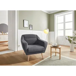 Sessel ANDAS "Bille", grau (dunkelgrau), B:87cm H:86cm T:90cm, Samtoptik (100% Polyester), Struktur (100% Polyester), Struktur fein (100% Polyester), Luxus-Microfaser weich (100% Polyester), Sessel, Einzelsessel Lounge-Sessel, mit Naht im Rückenkissen und Eiche-Beinen, Design by Morten Georgsen