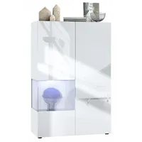 Vladon Vitrine, Weiß Hochglanz, 91.5x136.5x37 cm, Wohnzimmer, Wohnwände, Vitrinenschränke