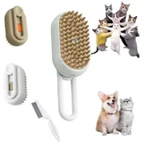 ARZARF Celery Pets Dampfbürste, Celery Pets Spritz Defur Kamm, Spritz Defur Kamm for Katzen, 3 in 1 selbstreinigende Wasserhundebürste, Katzennebelbürste mit Griff(White)