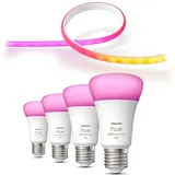 SET - Dimmbarer LED-RGBW-Streifen Philips Hue 2m 20W/230V + 4x LED-Leuchtmittel E27/6,5W