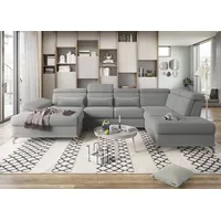 Wohnlandschaft SIT & MORE "Cabrio U-Form, mit Sitztiefenverstellung, Arm- und Kopfteilverstellung" Sofas Gr. B/H/T: 359cm x 87cm x 230cm, Luxus-Microfaser, Recamiere links, ohne Bettfunktion-ohne Bettkasten, grau 3 Nierenkissen, Federkern, optional Bettfunktion und Stauraum