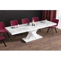 designimpex Esstisch Design Esstisch Tisch HEN-111 Marmoroptik Marmor - Weiß Hochglanz ausziehbar 160 bis 256 cm weiß