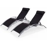 sweeek 2er Set Sonnenliegen aus Aluminium und Textilene Grau / schwarz