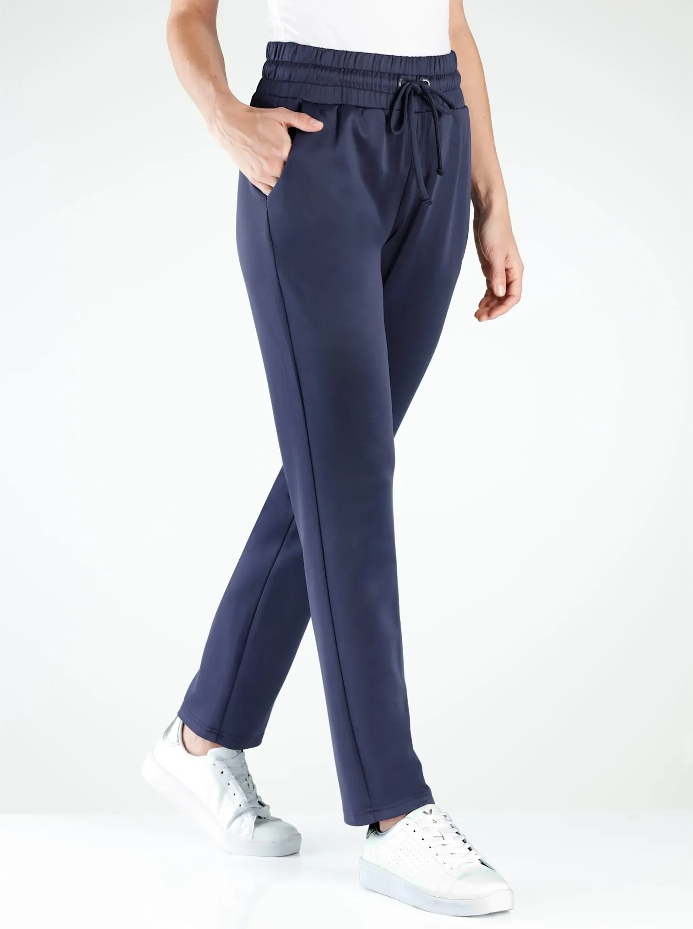 Schlupfhose CLASSIC BASICS, Damen, Gr. 23, Kurzgrößen, blau (nachtblau), 95% Polyester, 5% Elasthan, unifarben, lang, Hosen Schlupfhose