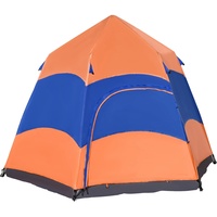 Outsunny Quick-Up-Zelt Doppelwandzelt Outdoor Familienzelt Pop-Up für 4–6 Personen 4 Jahreszeiten wasserdicht mit Tragetasche Moskitonetz 2 Türen Polyester + Glasfaser Orange + Blau 275 x 275 x 170 cm