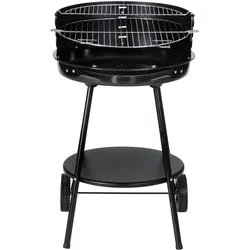 Tarrington House Holzkohlegrill rund Deluxe, Stahl, 53 x 66.5 x 83 cm, Grillrost Ø 48 cm, höhenverstellbarer Grillrost, fahrbar, schwarz