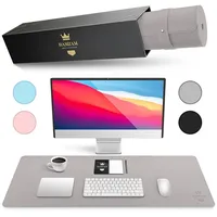 HAMZAM Schreibtischunterlage 90x40cm - PU Leder - Schreibtisch Unterlage mit Mauspad Funktion grau