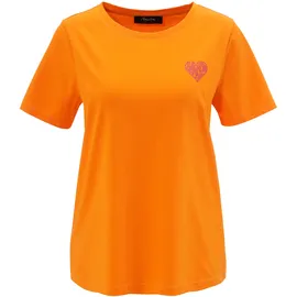 Aniston CASUAL T-Shirt ANISTON CASUAL, Damen, Gr. 40/42, orange (orange, pink), Single Jersey, Obermaterial: 100% Baumwolle, bedruckt, figurumspielend hüftbedeckend, Rundhals, Shirts T-Shirt, mit großem Statement-Schriftzug im Rücken