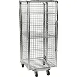 Kongamek Rollcontainer verzinkt 850x720x1770 mm grau stapelbar mit Gitterboden und 4 Gitterwänden mit Bremse