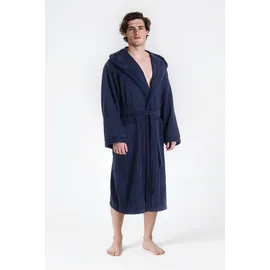 Bruno Banani Herrenbademantel BRUNO BANANI "Clement, ideal für Sauna & Spa, Hotelbademantel, Morgenmantel" Gr. M, blau (marine), L:120cm, Walkfrottier, Hausmäntel, 100% Baumwolle, einfarbig, glänzende Streifen-Bordüre, Taschen, S-4XL