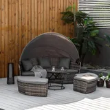 Outsunny Rattan Sonneninsel mit Sonnendach Beistelltisch höhenverstellbar Grau