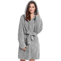 DecoKing Bademantel mit Kapuze S Stahl kurz Damen Herren Unisex Morgenmantel Steppung weich leicht kuschelig Microfaser Fleece Sleepyhead - S